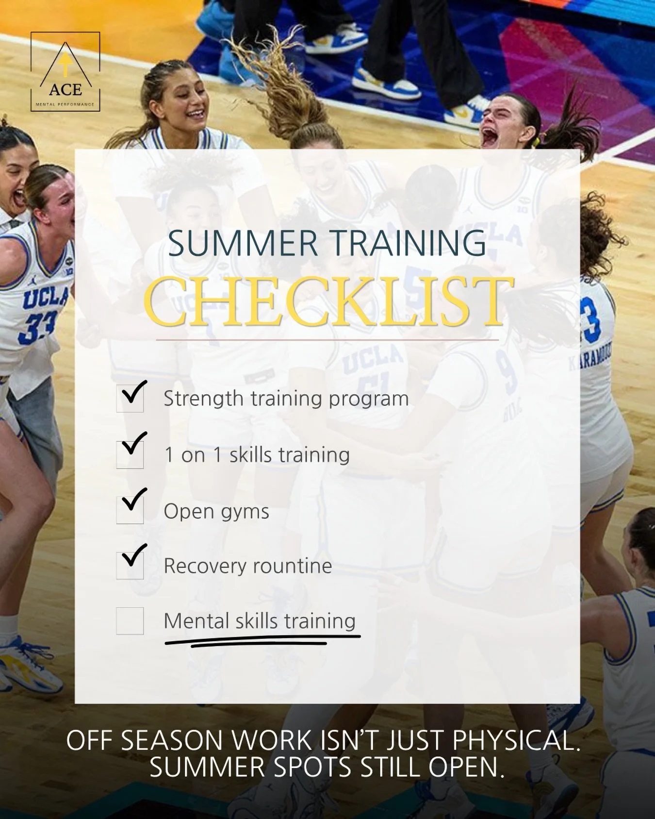 👉🏻Still looking for Mental Skills Training over the summer? We got you. 

💥ACE&rsquo;s Summer Program is the perfect way to elevate your game. 
✅8 1:1 mental performance sessions (virtual options available)
✅Mental Skills Scorecard (to track your 
