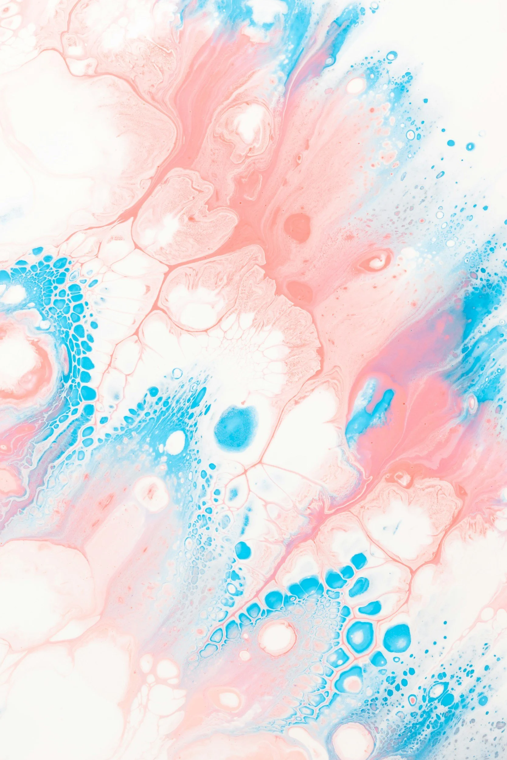 Abstract watercolor painting with swirls of pink, blue, and white colors blending together.