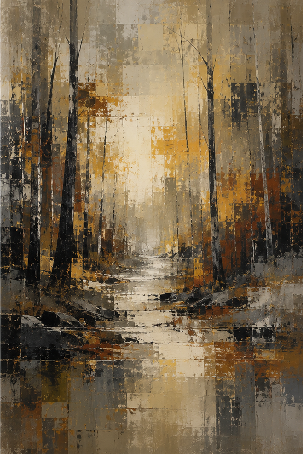 Abstract forest study with layered green canopy forms and organic texture.