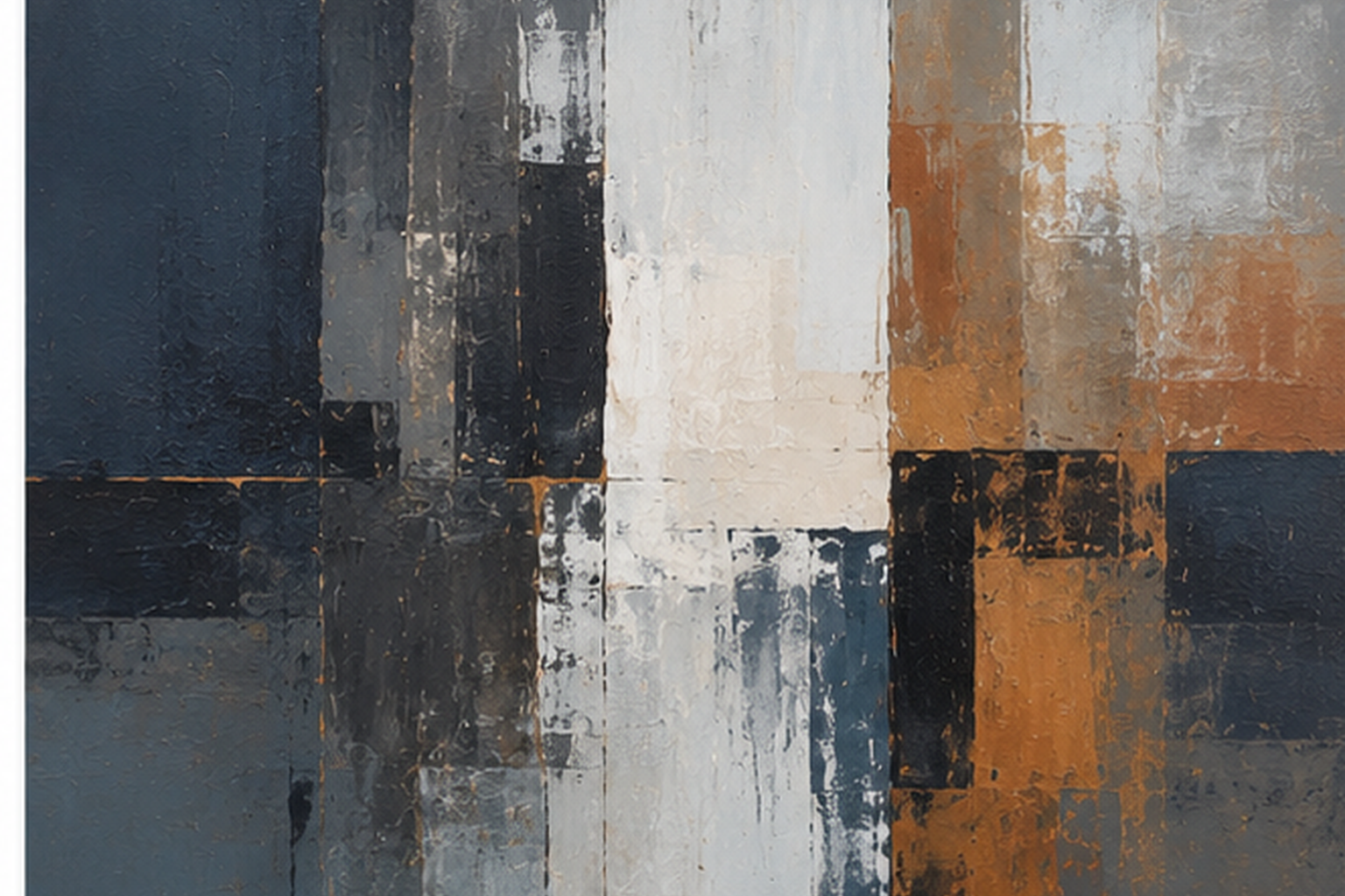 Dark contemporary abstract artwork with bold tonal contrast and architectural geometry.