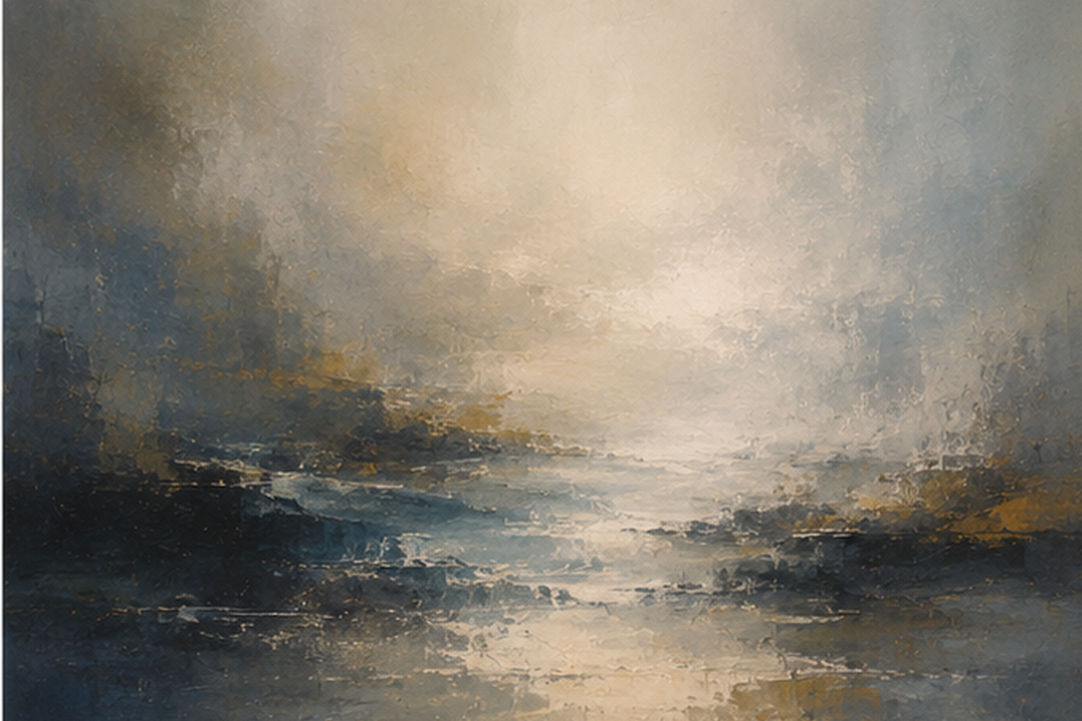 Atmospheric abstract artwork with misted blue-gray layers and soft tonal depth.