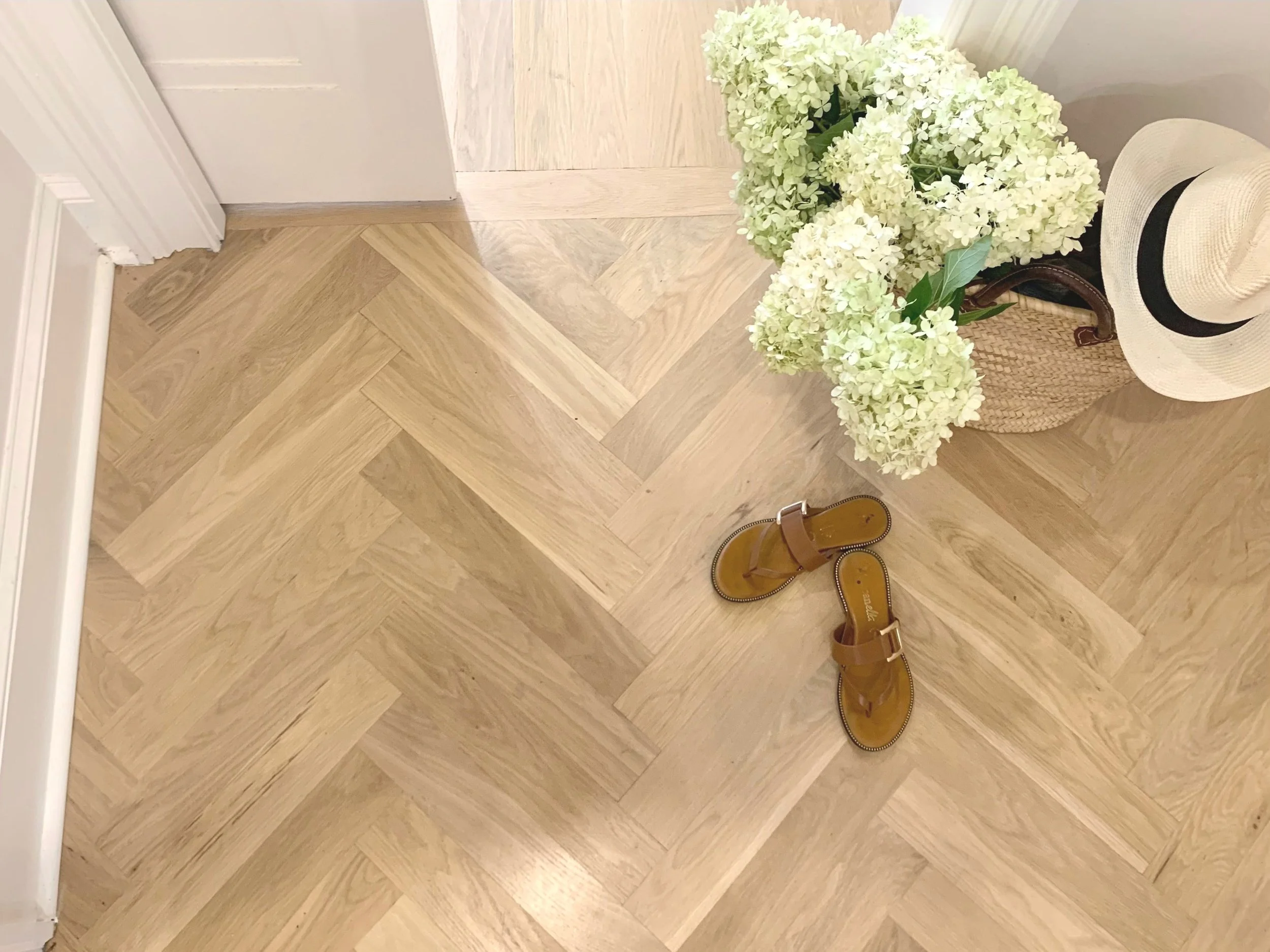 white oak herringbone floor