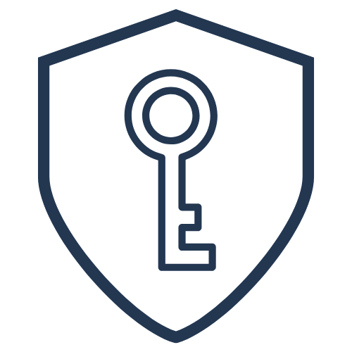 A shield with a key symbol inside.