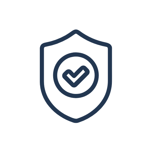 Shield icon with a checkmark inside a circle in the center.