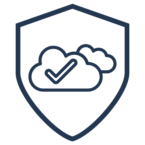 Icon of a shield with a cloud and a check mark representing cloud security or protection.