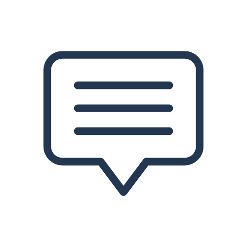 Icon of a speech bubble with three horizontal lines representing text.