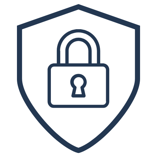 Icon of a padlock inside a shield, representing security or protection.