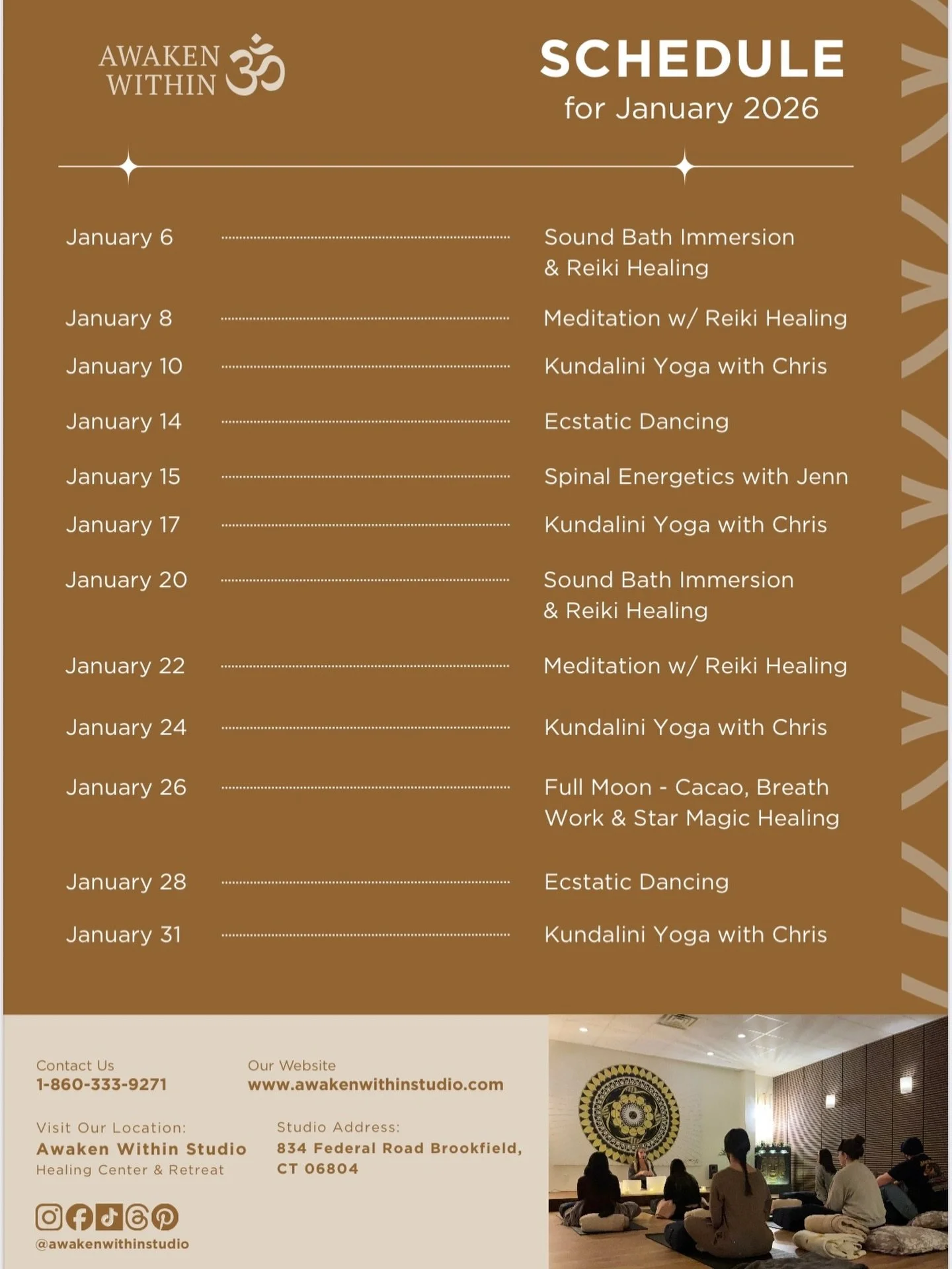 January at Awaken Within Studio ✨
New year. New space. New ways to come home to yourself.

We&rsquo;re welcoming 2026 with a full month of intentional gatherings inside our beautiful new Awaken Within Studio 🤍
Each offering is designed to support ne
