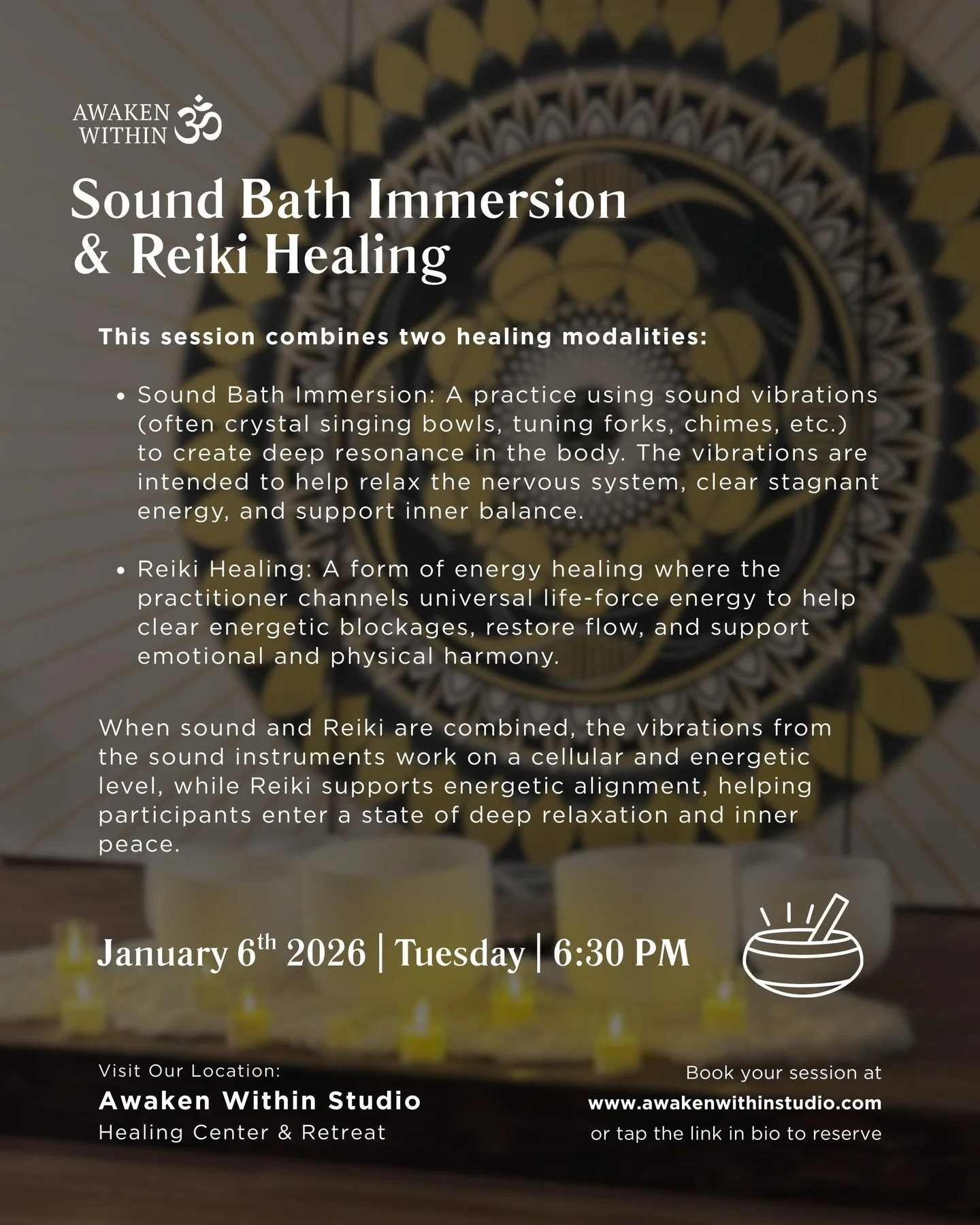 I&rsquo;m so excited to invite you to a January Sound Bath Immersion &amp; Reiki Healing Group&mdash;a sacred space to reset your nervous system, clear stagnant energy, and gently realign your body, mind, and spirit as we enter the new year.

This ex
