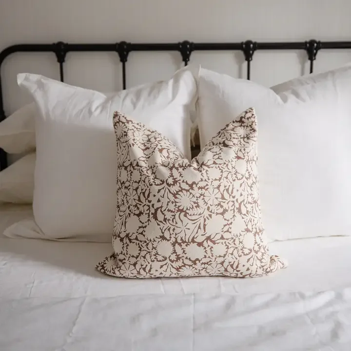 Floral Cotton Pillow Cover, Brown