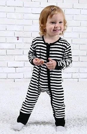 Bamboo and Cotton 2-Way Zippy Sleeper, Black + White Stripes