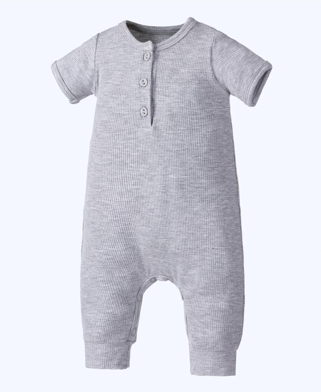 Bamboo Ribbed Short Sleeve Henley Romper, Heather Gray