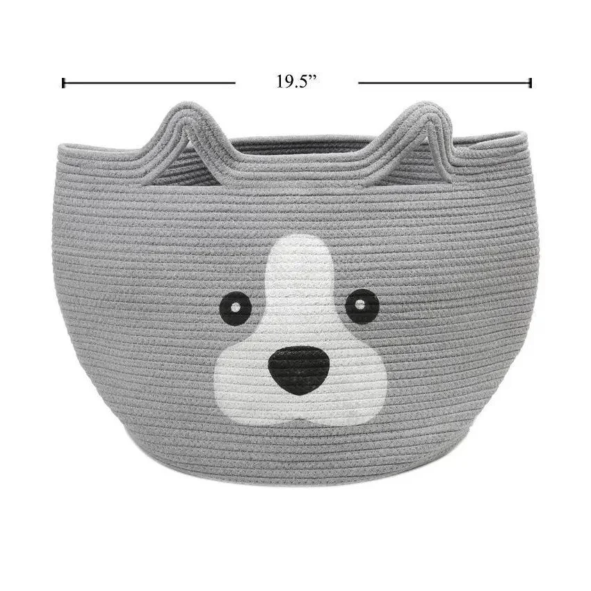 Dog Cotton Rope Storage Basket, 15.5"Dx13.75"H
