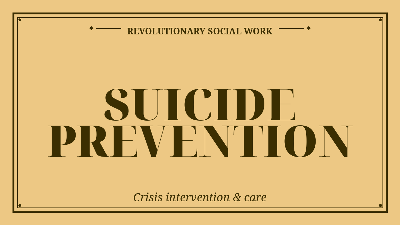 Evidence-based discussions on suicide prevention, crisis intervention, ambivalence, means restriction, and community care.