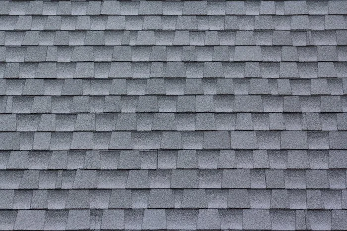 Close-up of a gray shingle roof.