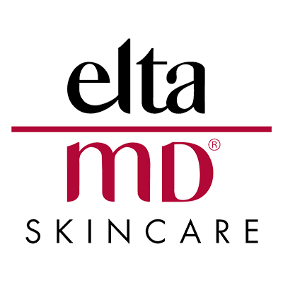 Logo for the brand 'elta md SKINCARE' with stylish text in black and pink.