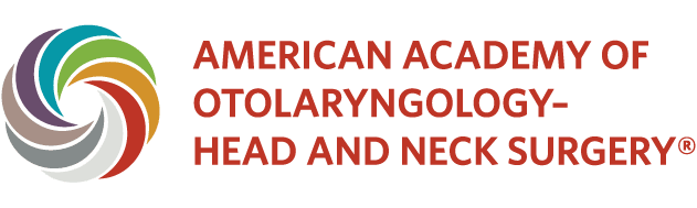 Logo of the American Academy of Otolaryngology-Head and Neck Surgery featuring a multicolored swirl design and red text.