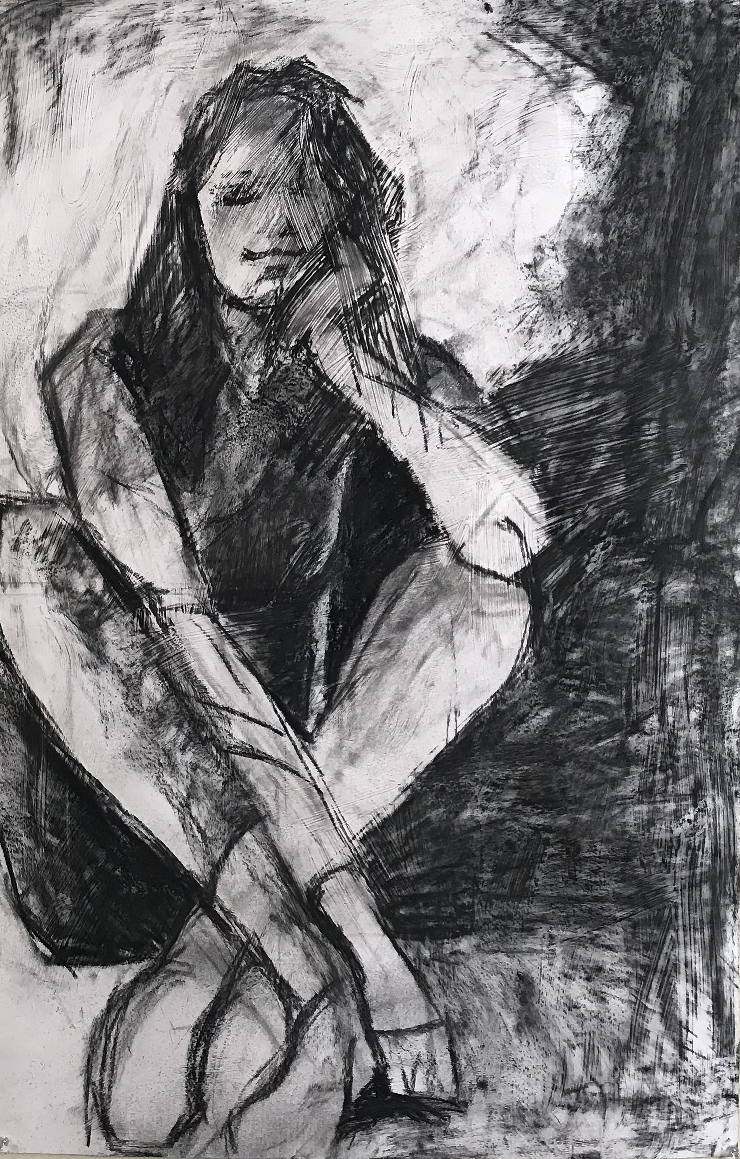 Posing on Zoom, 2021
20 x 30 inches, Charcoal on gessoed paper