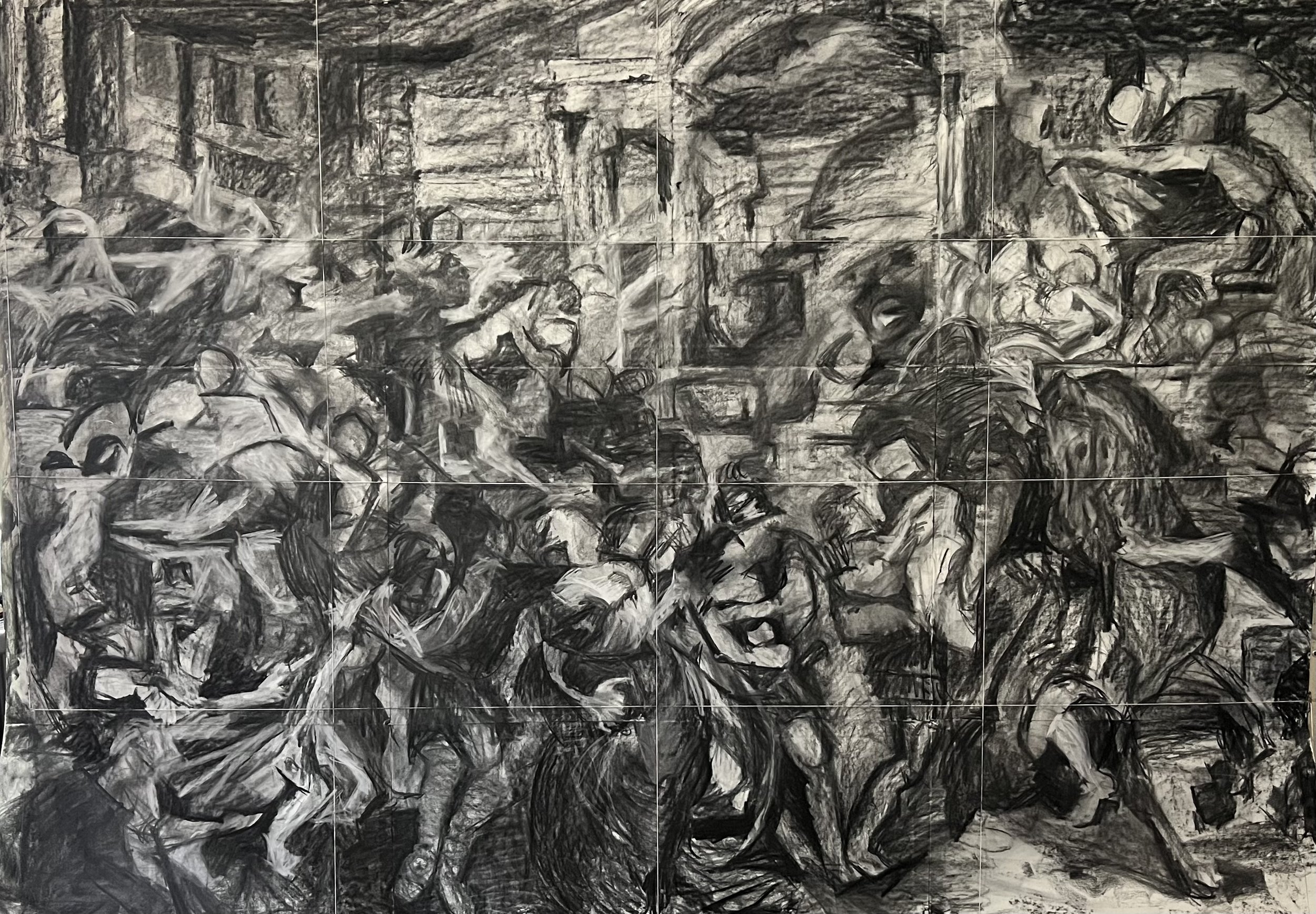 Transcription of "Rape of the Women of Sabine", 2023
108 x 66 inches, Charcoal on paper