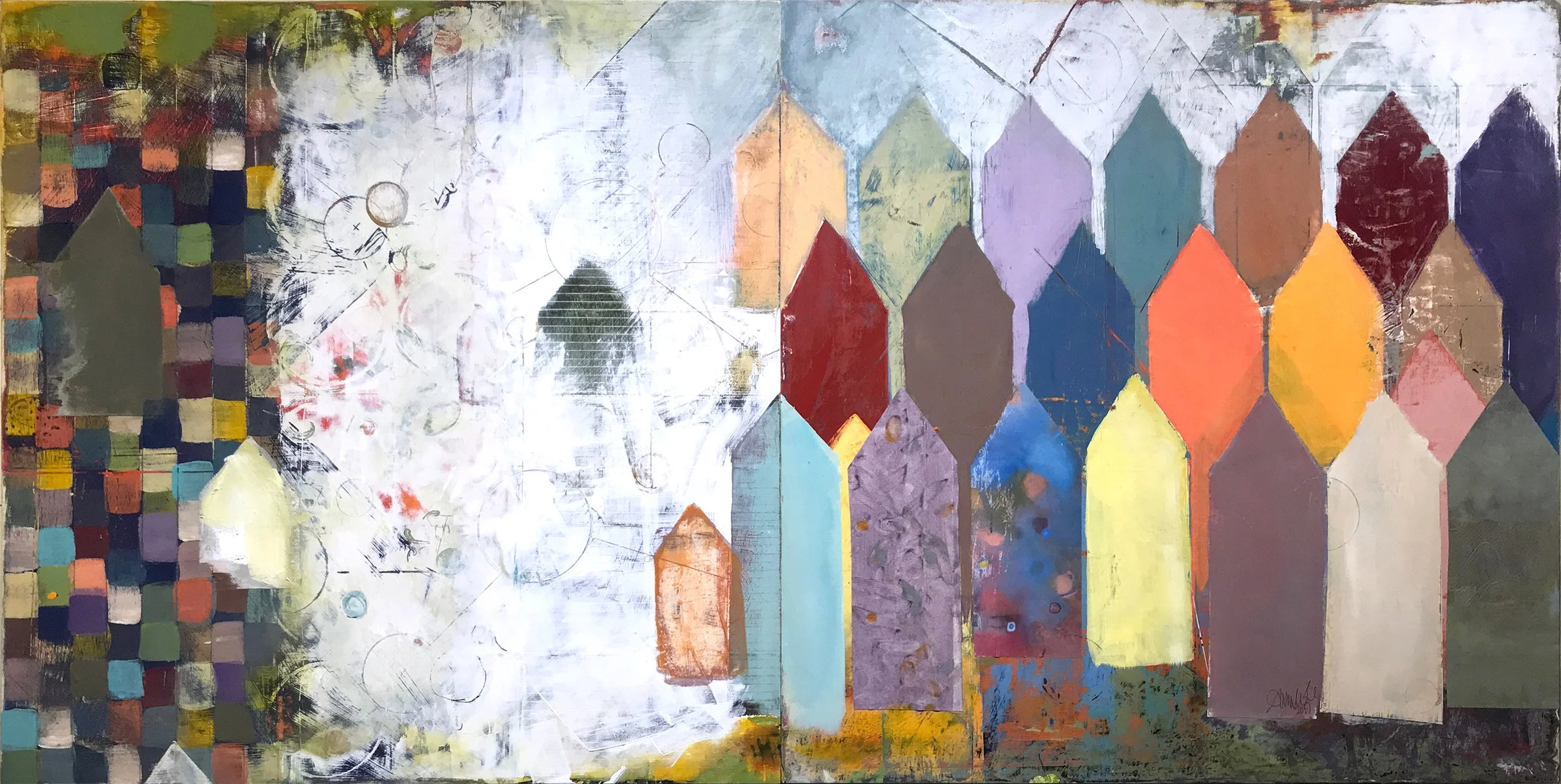 Self-Portrait (diptych), 2019
24 x 24 inches each panel, acrylic, collage, pencil on wood panel