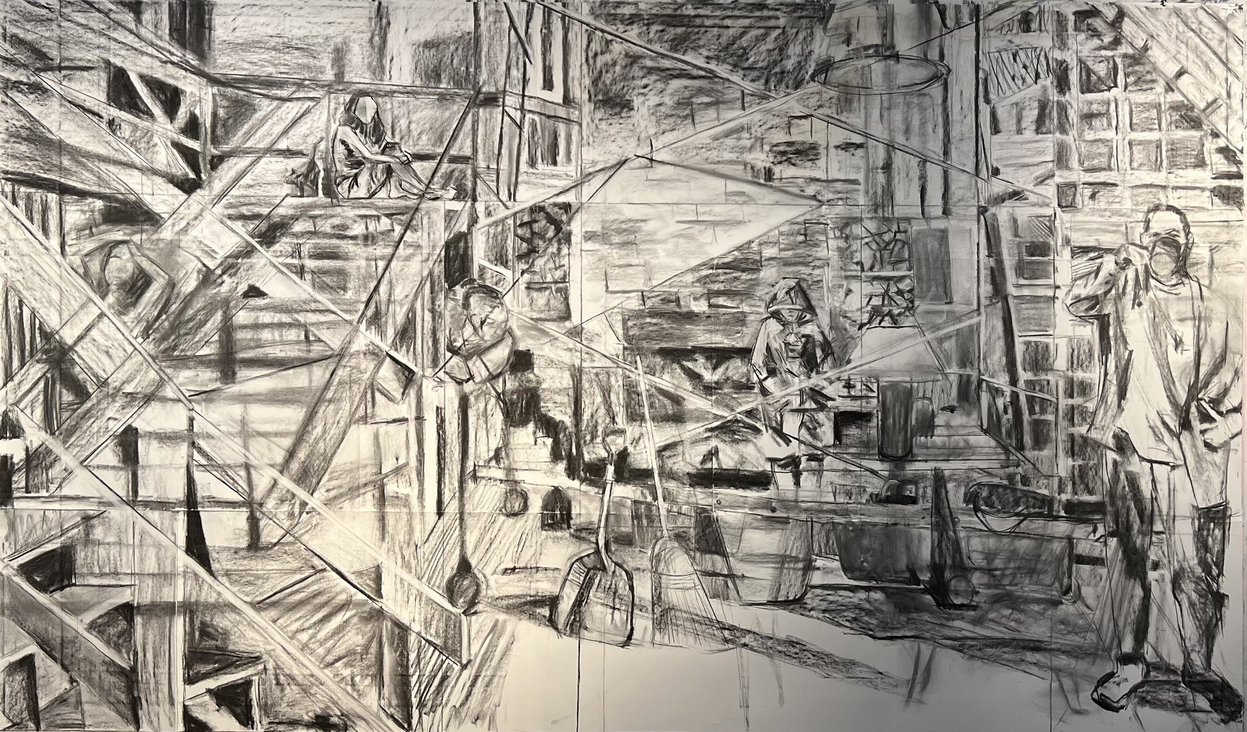 Under Construction, 2023
98 x 60 inches, Charcoal on paper