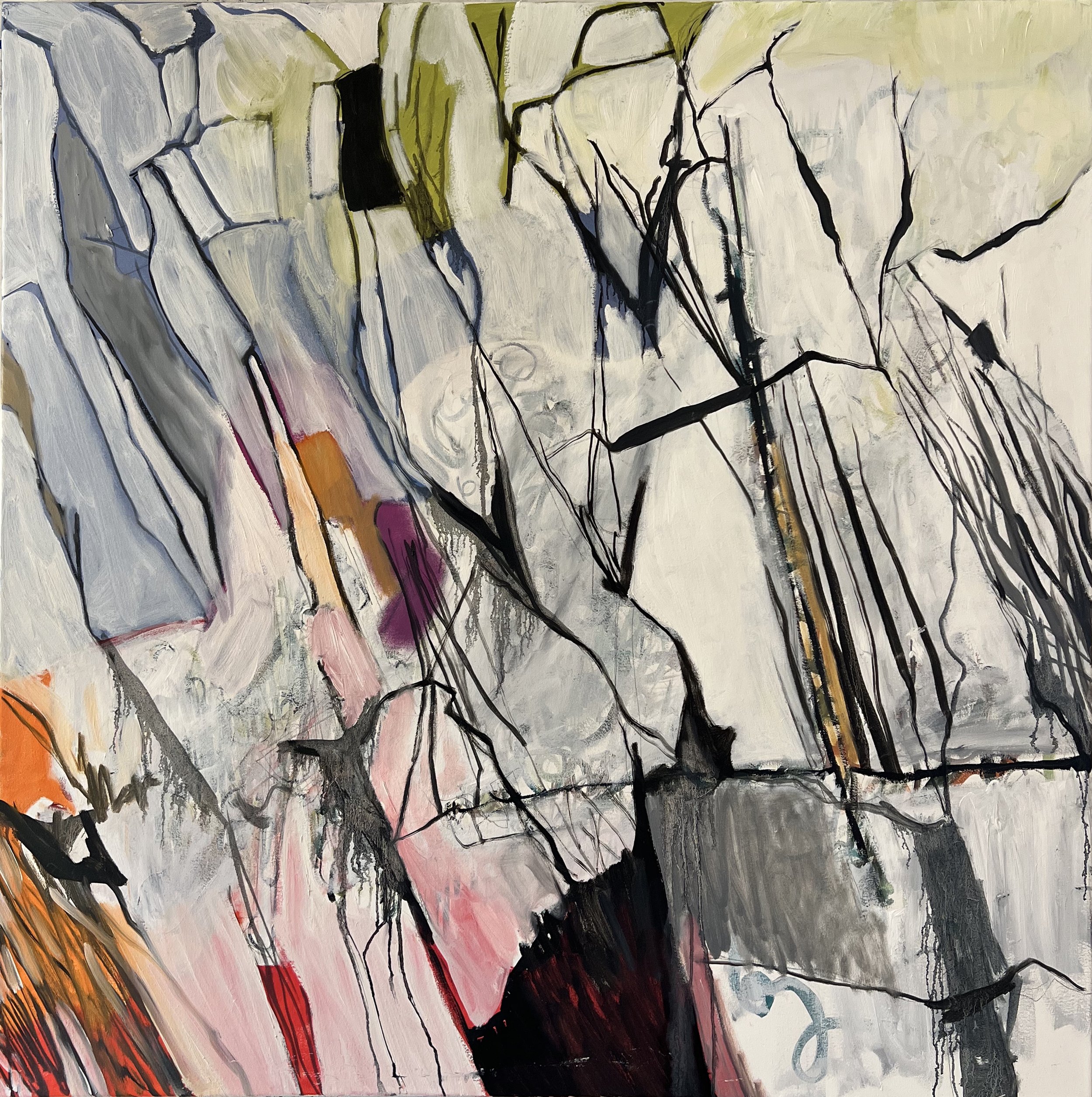 On the Edge of Something, 2026
48 x 48 inches, acrylic, pencil, and oil on canvas