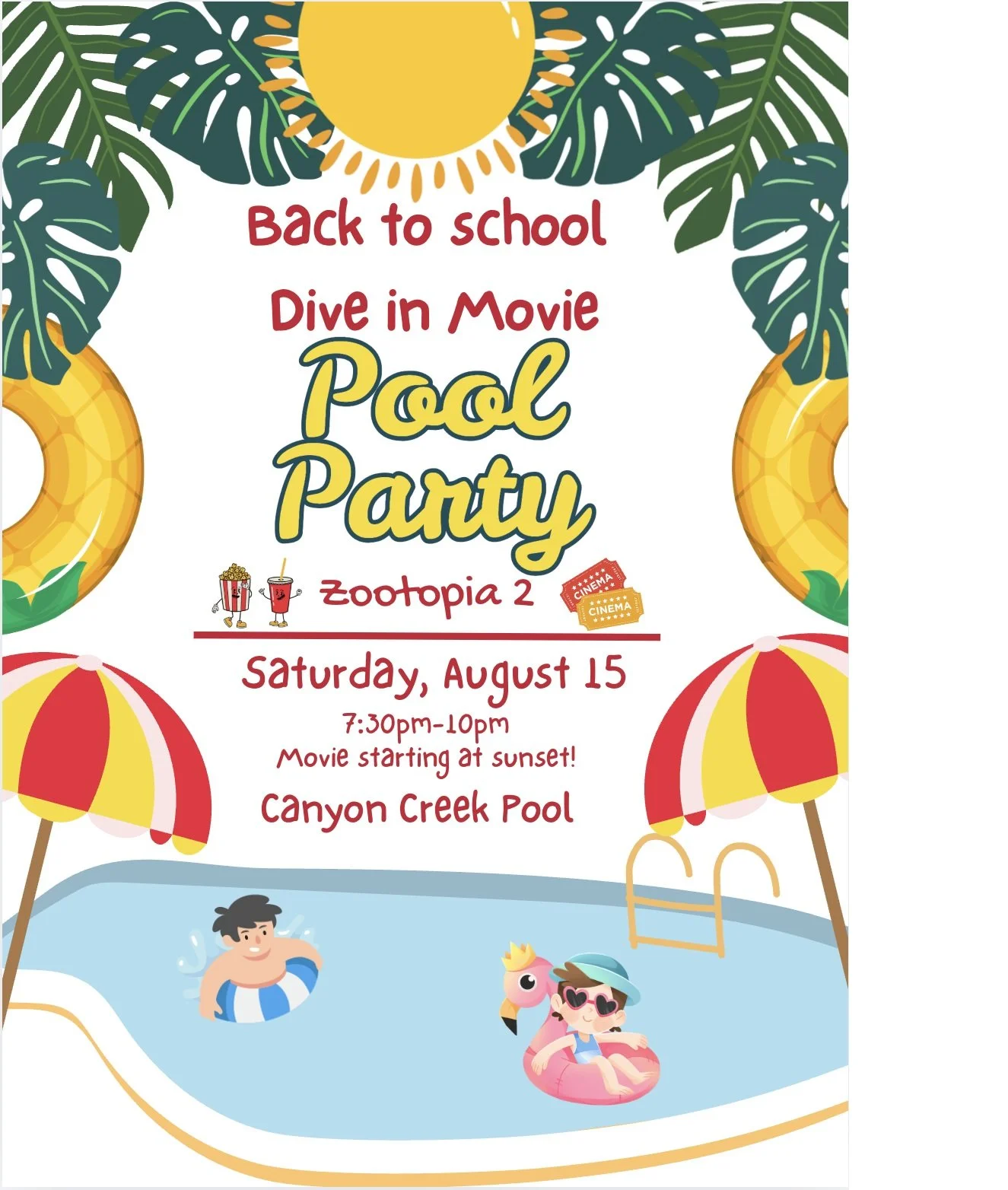 Back to School Dive in Movie Pool Party