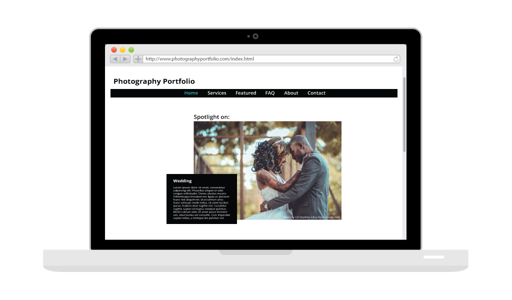 Website image of a couple hugging and getting married