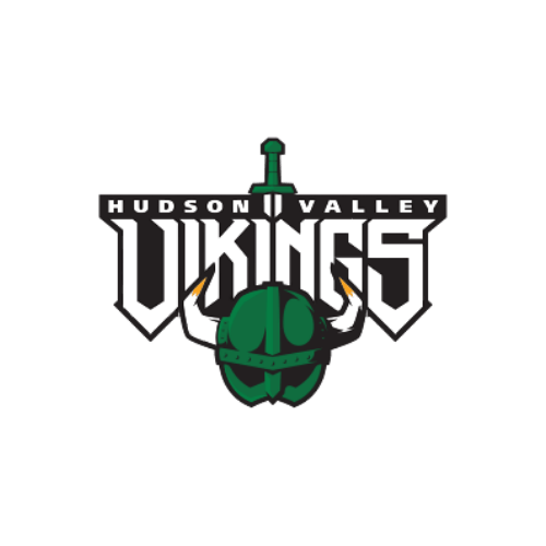 Hudson Valley Vikings logo featuring a Viking helmet with horns and a sword above the team name.
