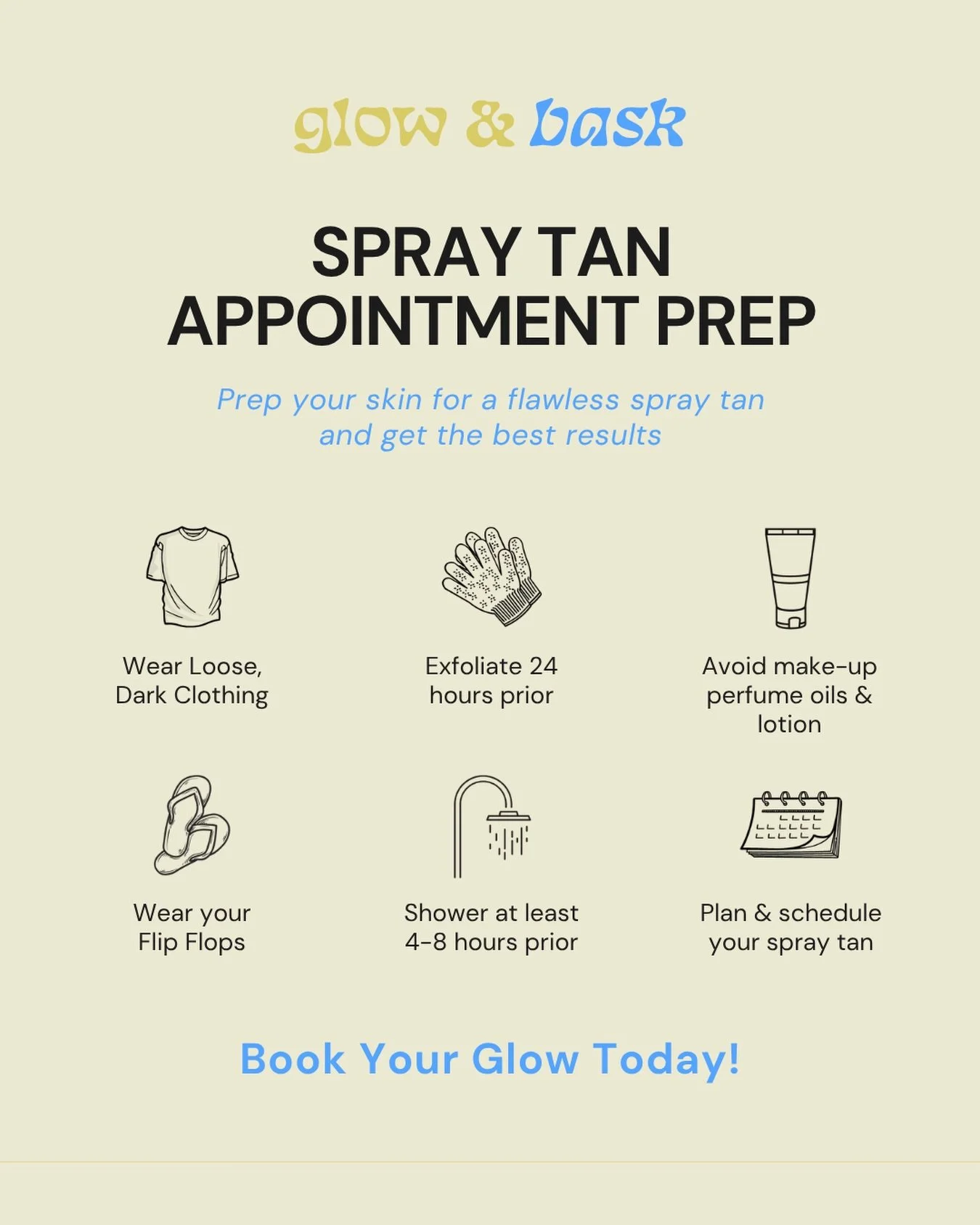 The secret to a flawless spray tan? It starts before your appointment 🤎✨

Proper prep is what helps your spray tan develop evenly, wear longer, and fade beautifully. Exfoliating, timing your shower well before your appt, and arriving with clean, pro