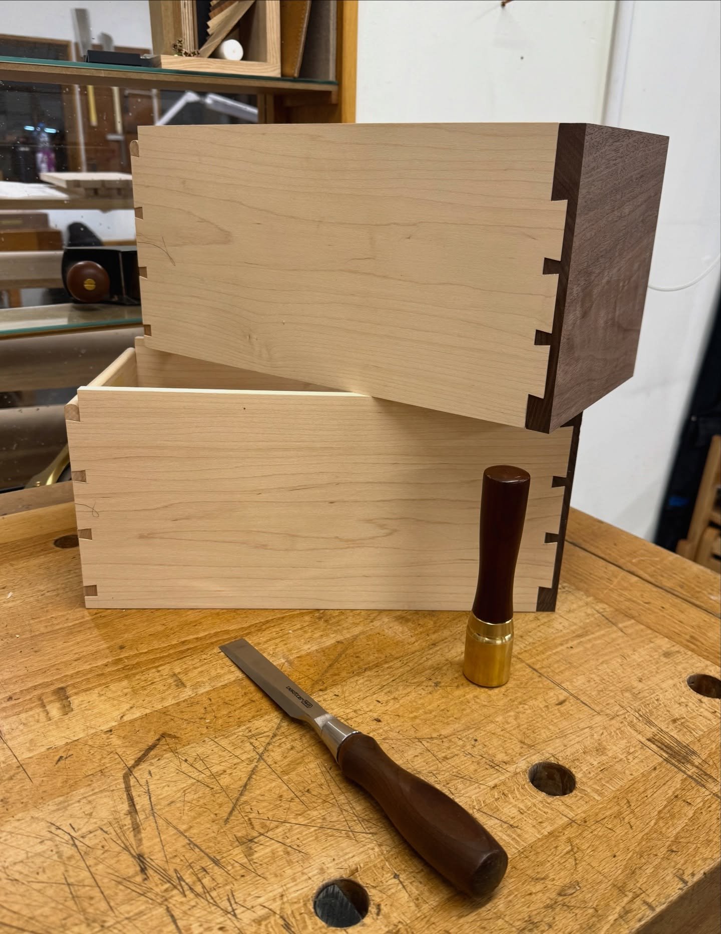 Progress update - I probably have a couple more weeks to go on my first self-designed project, but I hit a major milestone today by getting my drawers ready for their first test fit. Still got a few more tweaks to make before they&rsquo;re ready to b