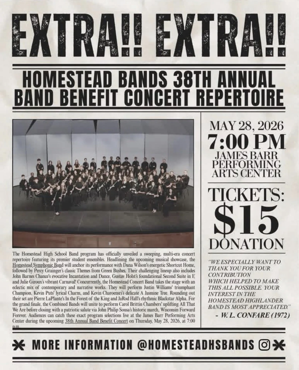 Homestead Bands Annual Band Benefit Concert - James Patrick Miller, guest conductor