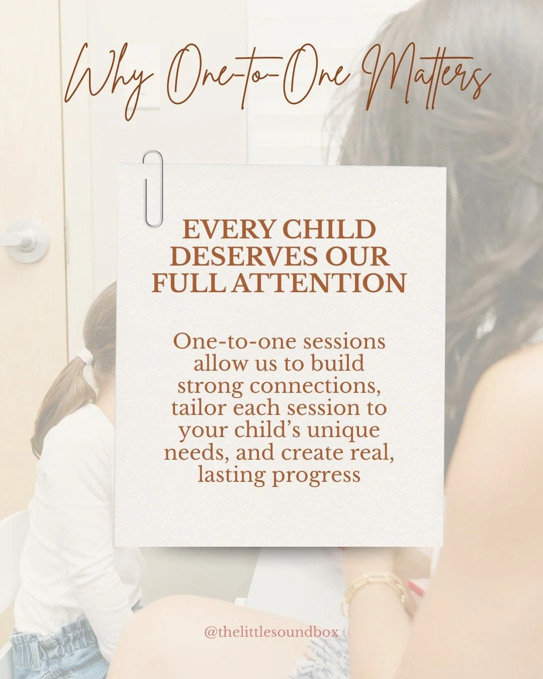 At The Little Sound Box, we believe one-to-one treatment creates the strongest foundation for progress. Your child deserves focused care, tailored goals, and a space where their voice is truly heard.

Now booking private-pay and CPSE services at our 