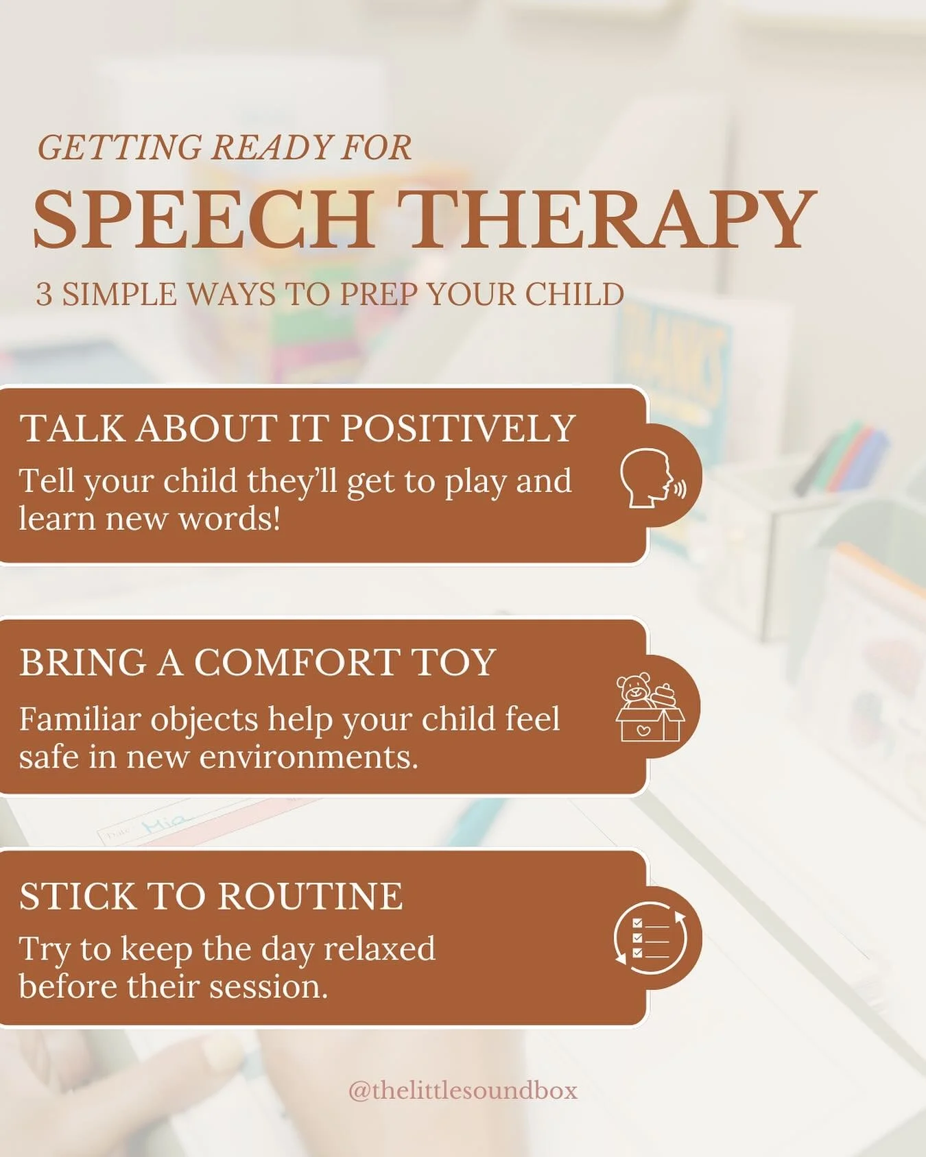 Starting speech therapy soon? 🧸✨

Here are 3 simple ways to help your little one feel calm, confident, and ready to learn on day one. 

Now booking at our Syosset office for Private Pay + Nassau County CPSE services.

📍125 Michael Dr, Suite 105
📞 