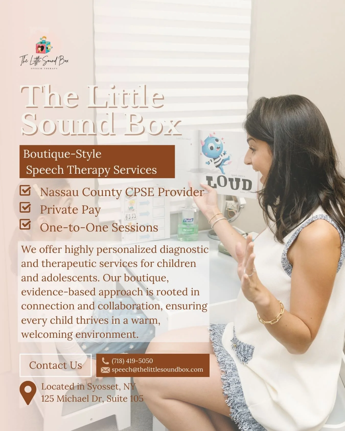 At The Little Sound Box, we offer boutique-style, one-on-one speech therapy tailored to your child&rsquo;s unique needs. From early screenings and evaluations to personalized treatment and parent education, we&rsquo;re here to support your child&rsqu
