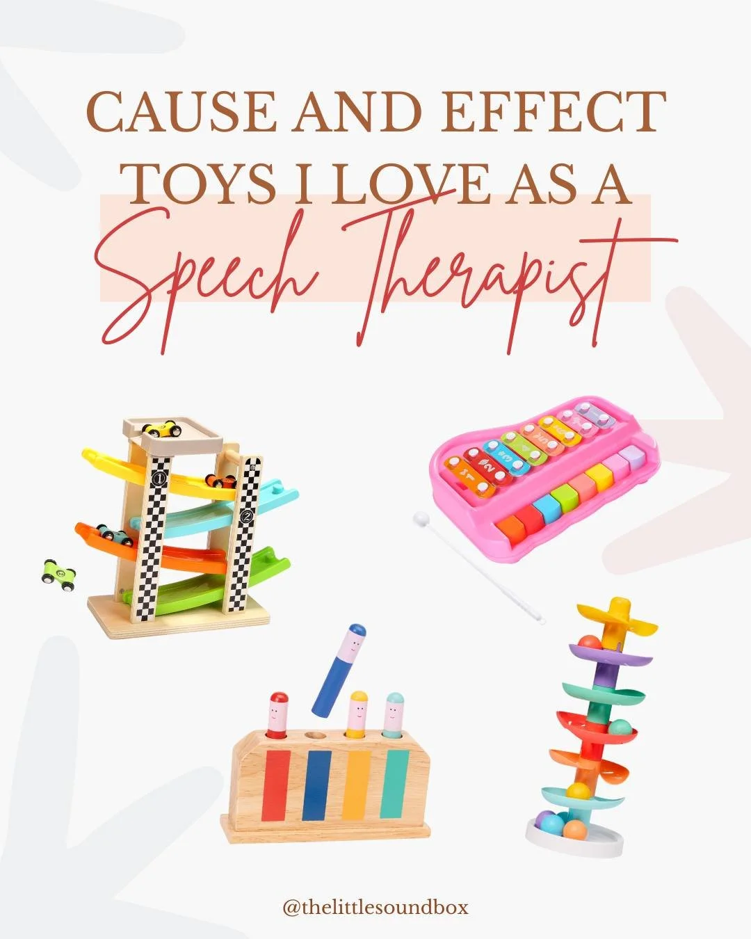 As a speech-language pathologist I love cause and effect toys not just for the fun but for the language learning they inspire 💬✨

With just one toy we can model verbs like push and pop, prepositions like in and out, and nouns like ball and car while