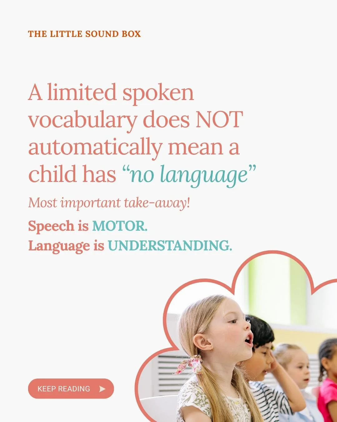 A child with limited spoken words may still have strong language skills 💬

Speech and language are not the same thing. Speech is the motor ability to produce sounds and words, while language is understanding, connecting, processing, and communicatin