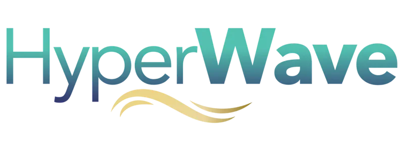 HyperWave logo with stylized text in shades of blue and teal, and a yellow wave graphic underneath.