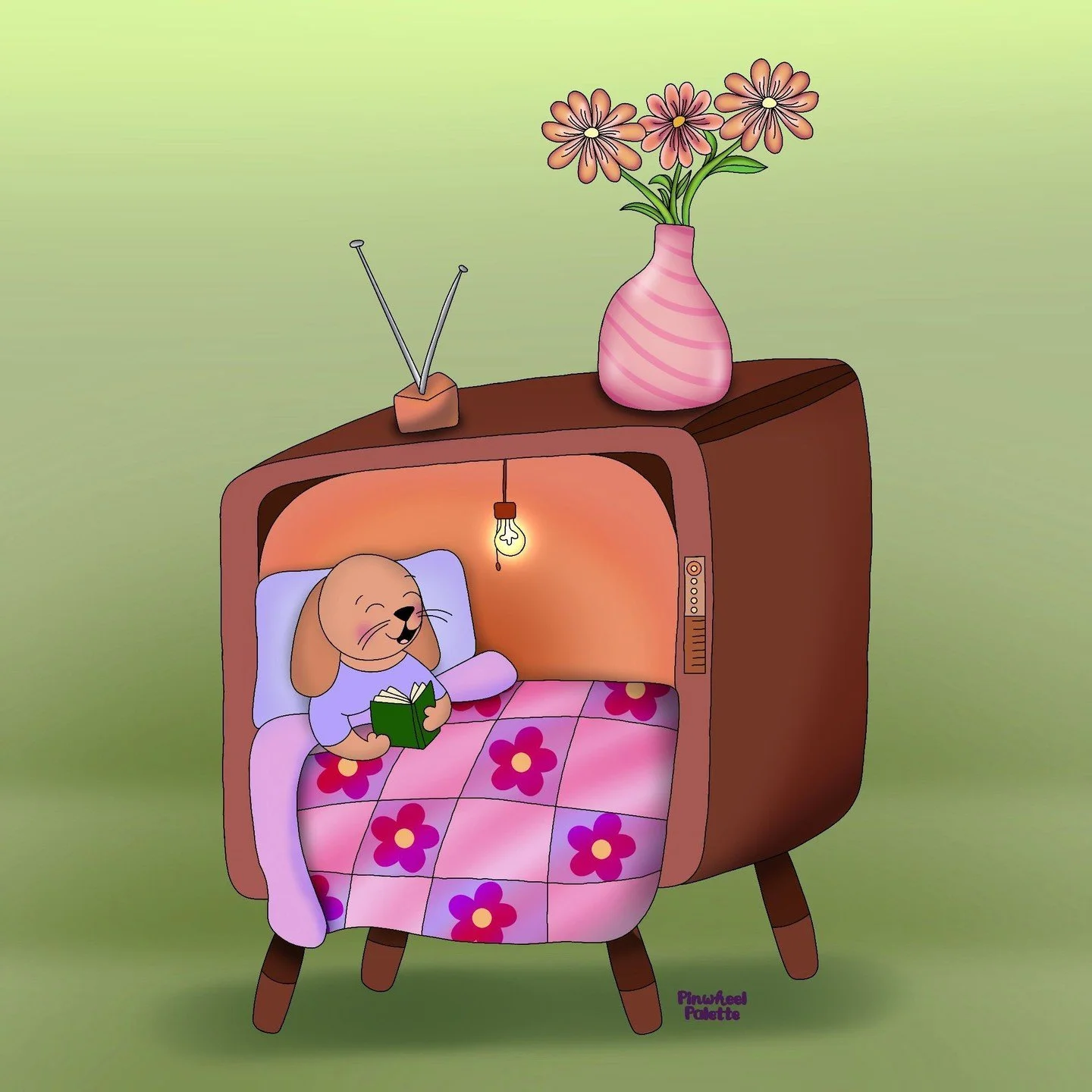 A comfy spot to read is the best!

Here is my draw this in your style by @mattiscribbles !

💜🐇📚📺💐
*

*
#matti1yearDTIYS #dtiys #comfyplacestoread #artwork #retrodesign #humanartist #pinwheelpalette #artistssupportingartists #bunnyreading #favori