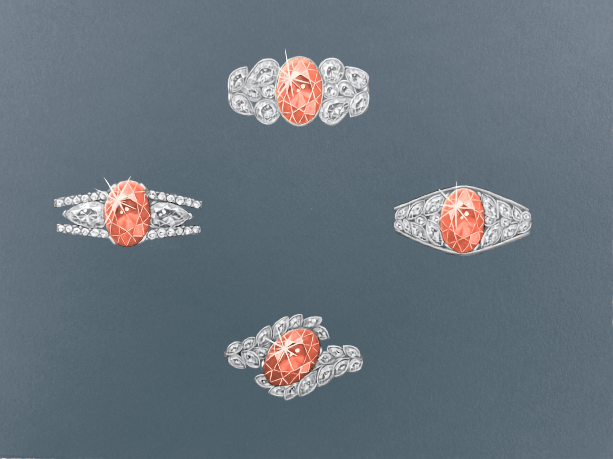 Bague en or blanc ornée d'un grand rubis ovale entouré de diamants.