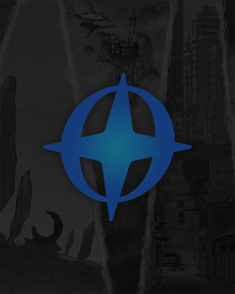 The plotweaver icon, a circle with a four pointed start in the center. The icon in blue with a subtle glow from the center.