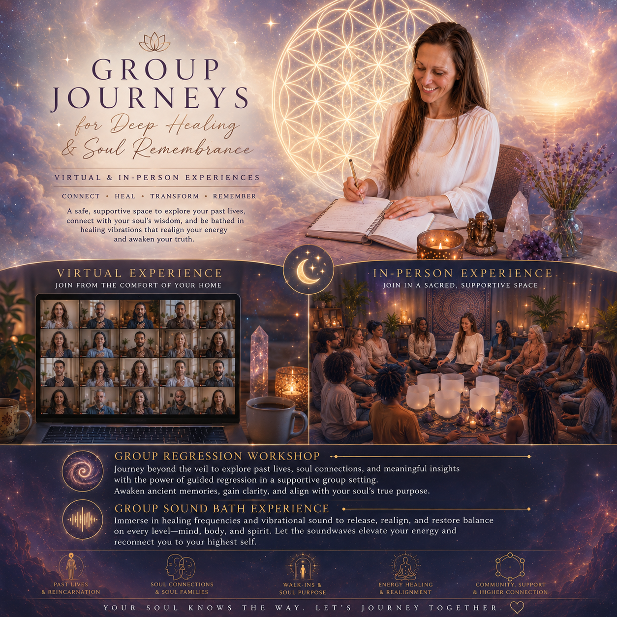 Practitioner promoting in person and virtual events.