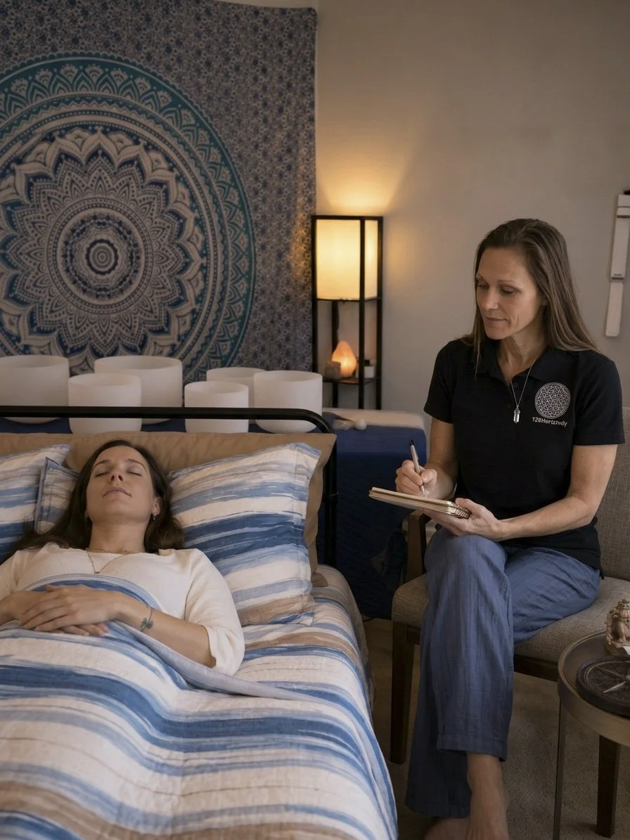 QHHT Practitioner and client during a QHHT session.