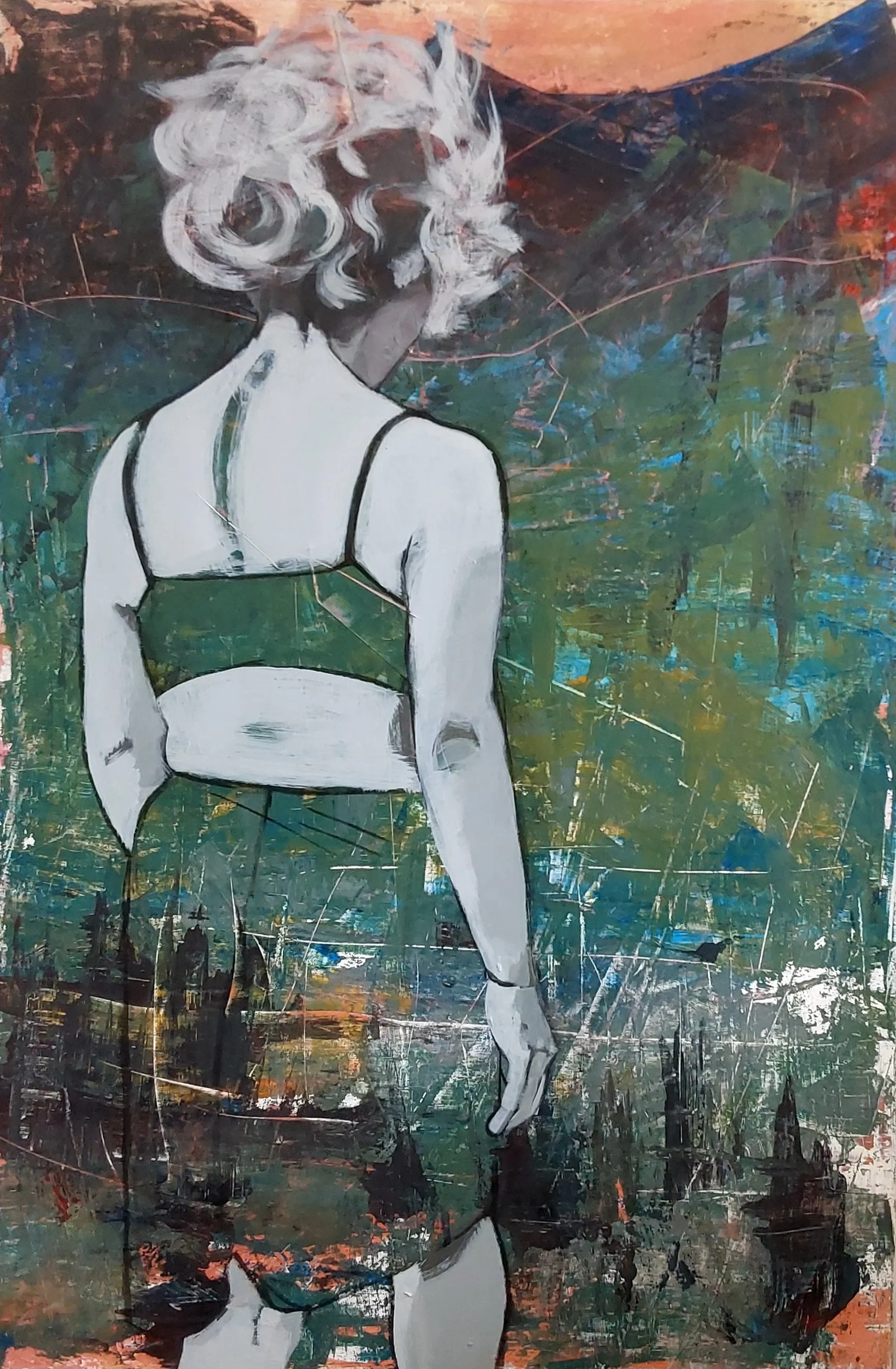 The Long Road
Mixed media on cradled panel
27"X16"
2025
Life's challenges can make the journey feel long. Agreeing to keep getting up and walking the path there is a sense of resilience