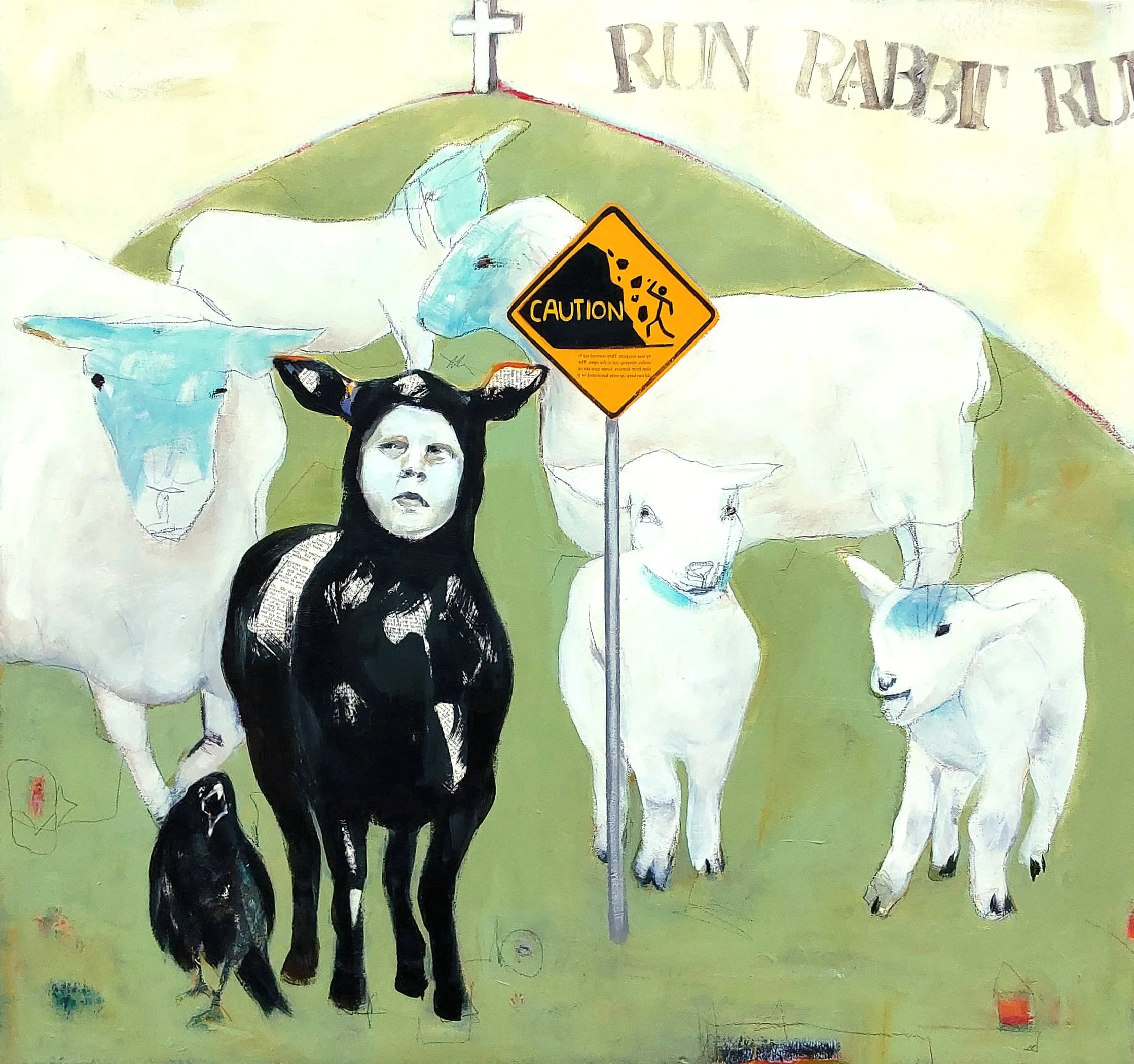 Time To Leave
Mixed media on canvas
34” X 32”
2024
This piece marks that time when you know in your heart that you don't belong here anymore. You know that you have to leave and find yourself, your worth, your path in the world. The black sheep stan