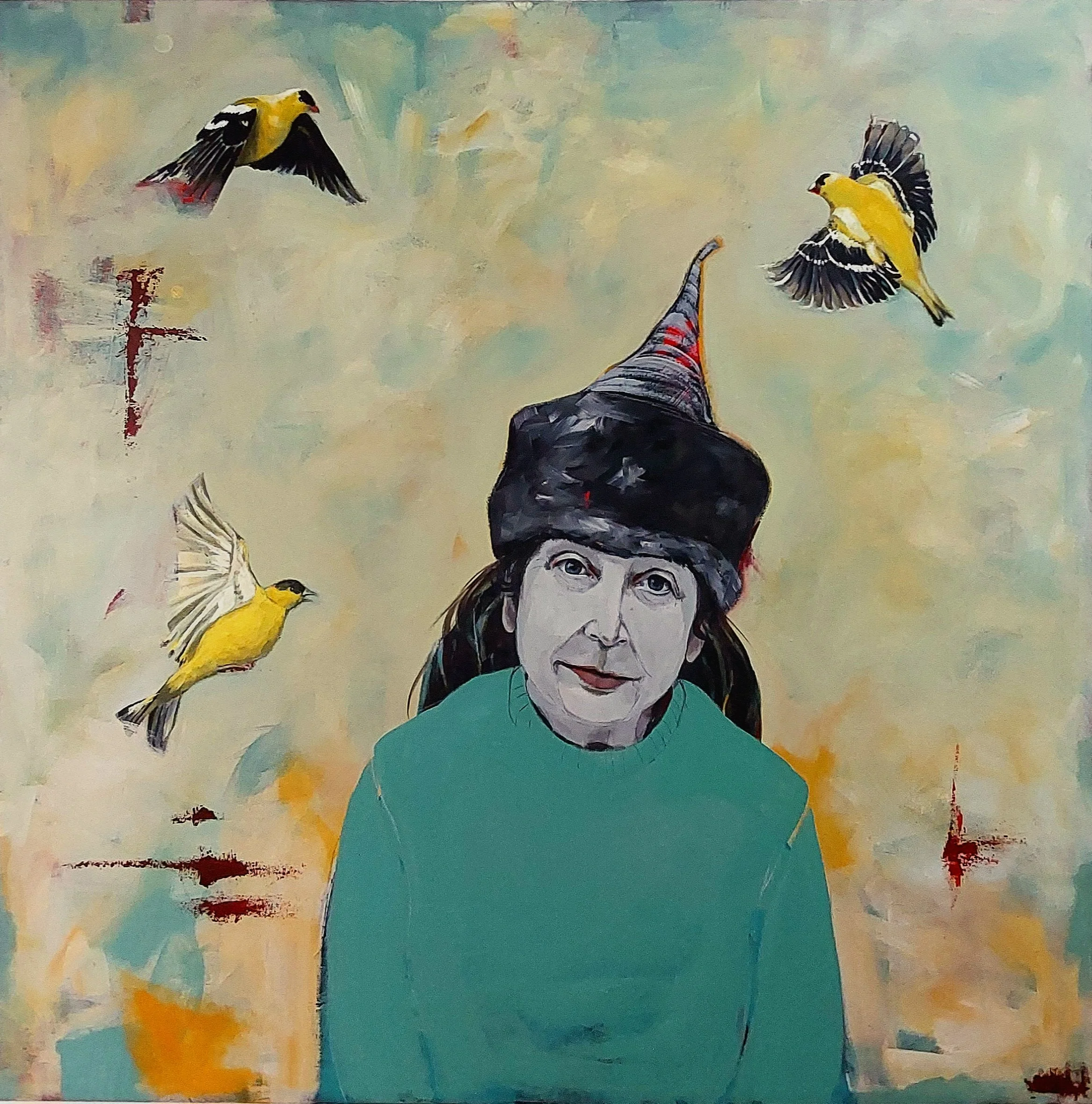 My Mongolian Hat
Acrylic on Canvas
48” X 48”
2024
I had purchased my Mongolian hat directly from the artisan in Cornwall, UK. I was immediately overcome with this sense of joy when I tried the hat on. Later I realized that the hat reminded me of my
