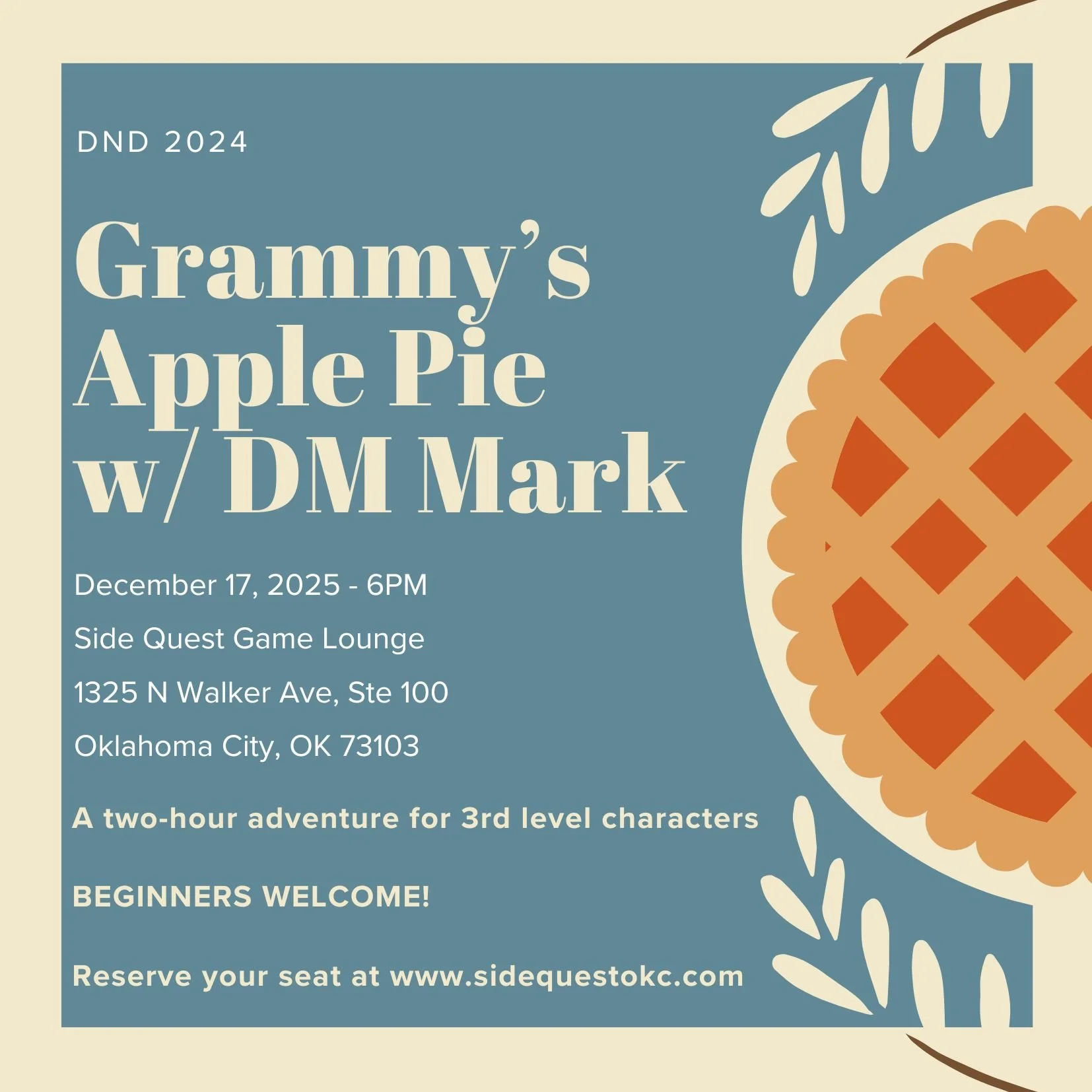 Grammy’s Apple Pie One-Shot w/ DM Mark