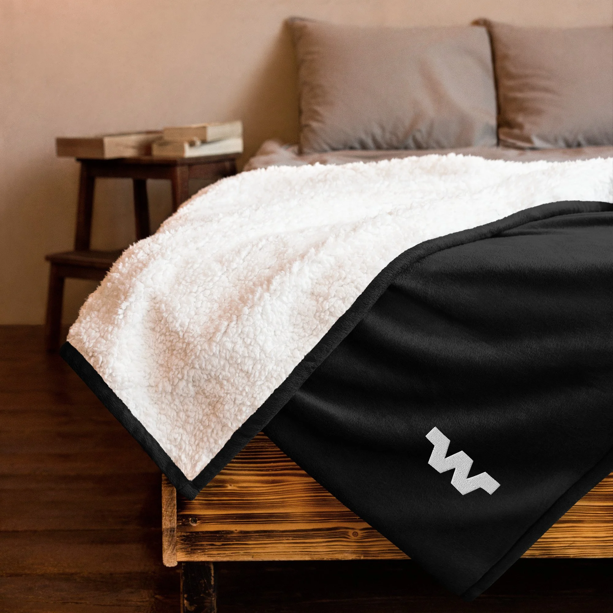 W Embroidered Sherpa Blanket