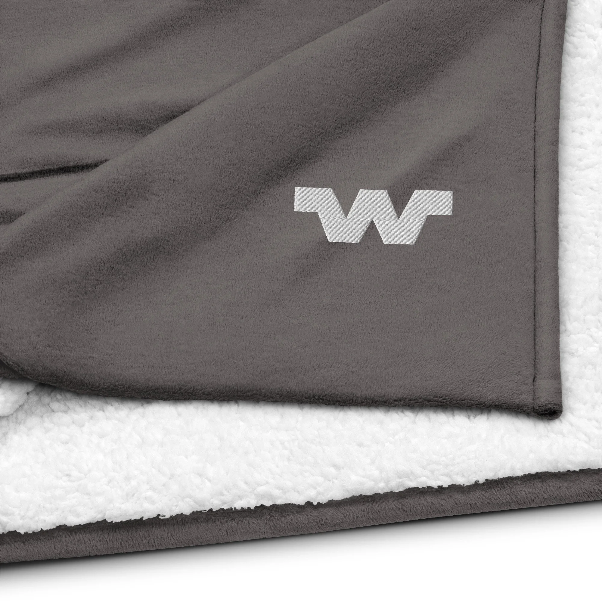W Embroidered Sherpa Blanket