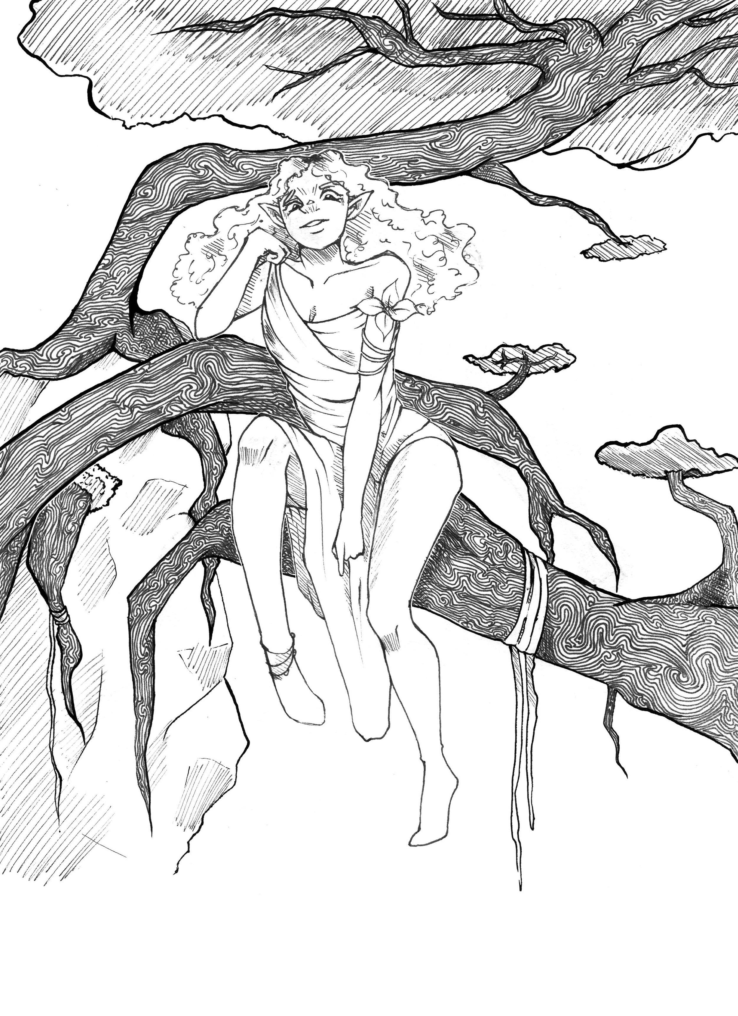Illustration pour un devoir sur l'encrage 2/3 (plume G ; encre de chine ; feutres liner) | février 2025
